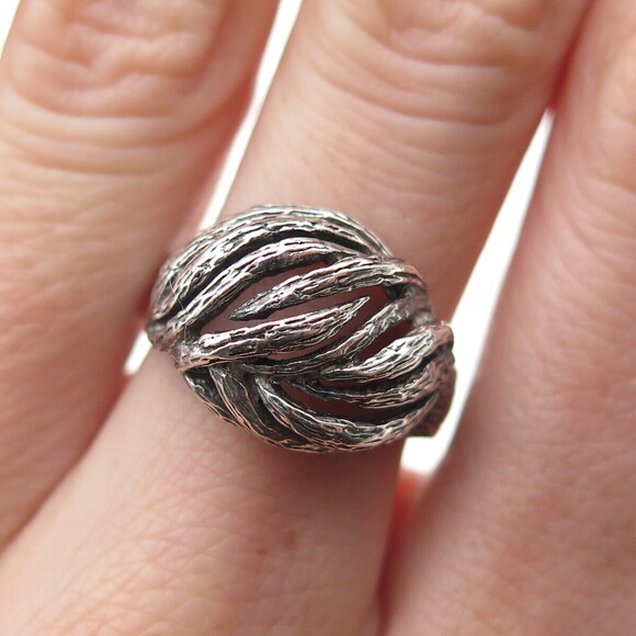 Unbranded Other - 925 Sterling Silver Vintage Modernist Ribbed Dome Oxidized Ring Size 7.25